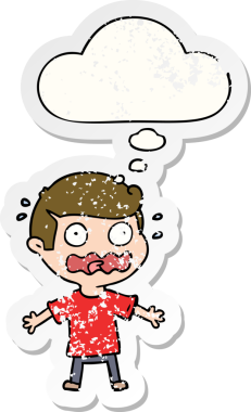 Çizgi filmdeki adam, insan tarafından çizilmiş yıpranmış bir çıkartma gibi düşünce baloncuğuyla strese girdi.