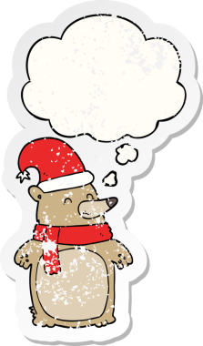 Düşünce baloncuğu olan karikatür noeli insan tarafından çizilmiş yıpranmış bir çıkartma.