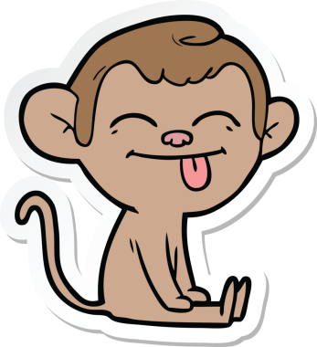 Bir insan tarafından çizilmiş komik bir maymun çıkartması.