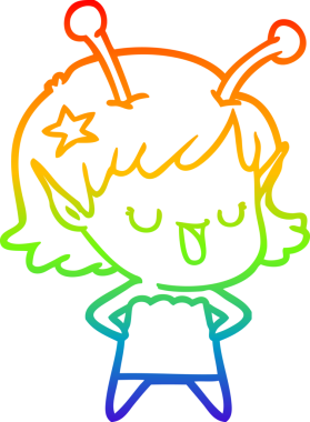 gökkuşağı gradyan çizimi mutlu bir uzaylı kız çizgi filmi bir insan tarafından çizildi