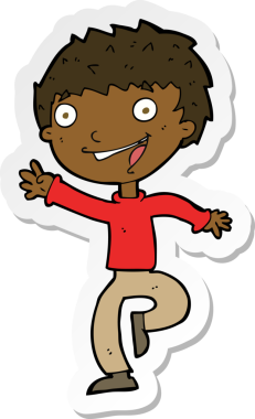 Bir insan tarafından çizilmiş heyecanlı bir çocuğun çıkartması.