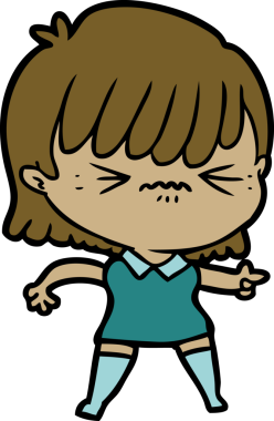 Bir insan tarafından çizilmiş kızgın çizgi film kızı.