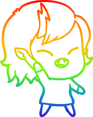 Gökkuşağı gradyan çizgi çizimi Bir insan tarafından çizilen gülen vampir kızın çizimi