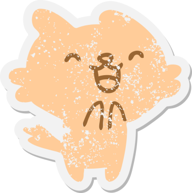 Bir insan tarafından çizilmiş küçük stresli kedi grunge etiketi.