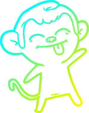 Bir insan tarafından çizilmiş komik bir çizgi maymunun soğuk eğim çizgisi.