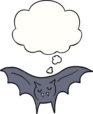 Bir insan tarafından çizilmiş düşünce balonlu vampir yarasa çizgi filmi.