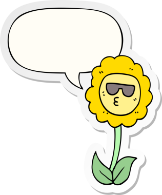 Bir insan tarafından çizilmiş baloncuk çıkartmalı karikatür çiçeği.