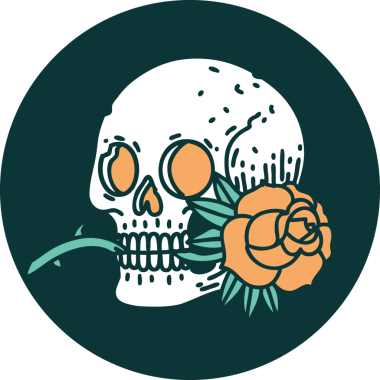 Bir insan tarafından çizilmiş bir kafatası ve gülün ikonik dövme şekli