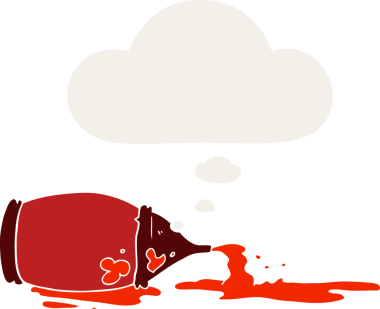 Düşünce baloncuklu ketçap şişesi bir insan tarafından çizilmiş.