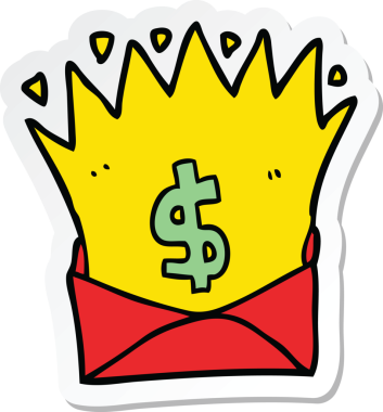 Bir insan tarafından çizilmiş para işaretli bir karikatür zarfının etiketi.