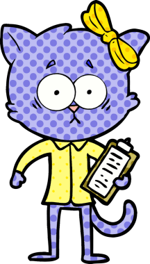 Bir insan tarafından çizilmiş çizgi film kedisi.