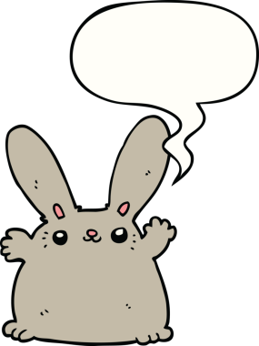 Bir insan tarafından çizilmiş konuşma balonlu çizgi film tavşanı.