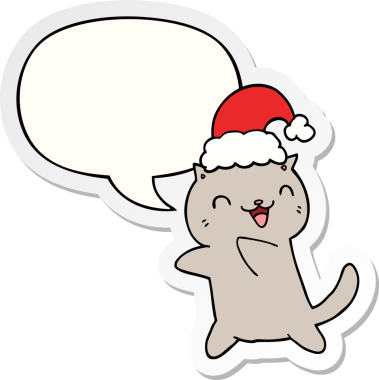 Bir insan tarafından çizilmiş baloncuk çıkartmalı şirin bir çizgi roman kedisi.