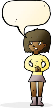 Bir insan tarafından çizilmiş konuşma balonu olan karikatür dostu bir kadın.