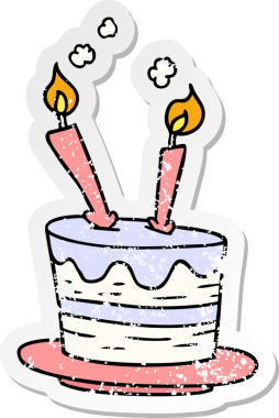 Bir insan tarafından çizilmiş bir doğum günü pastasının el yazısı karikatürü.