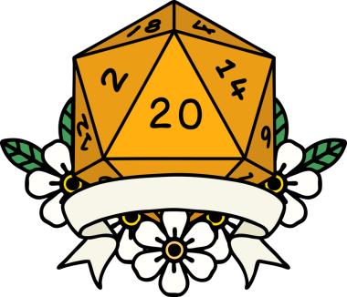 Retro Dövme Biçimi Doğal 20 kritik vuruş D20 zar bir insan tarafından çizildi