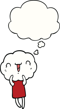 Bir insan tarafından çizilmiş düşünce baloncuğu olan sevimli çizgi film bulutu kafa yaratığı.