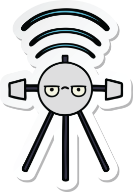 Bir insan tarafından çizilmiş şirin bir çizgi film uydusunun çıkartması.