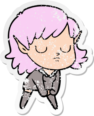 Bir insan tarafından çizilmiş karikatür elf kızının sıkıntılı çıkartması.