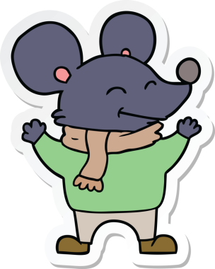 Bir insan tarafından çizilmiş çizgi film faresinin çıkartması.