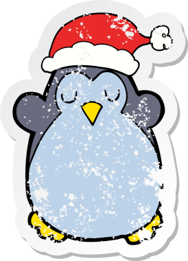 Bir insan tarafından çizilmiş şirin bir Noel pengueninin sıkıntılı çıkartması.
