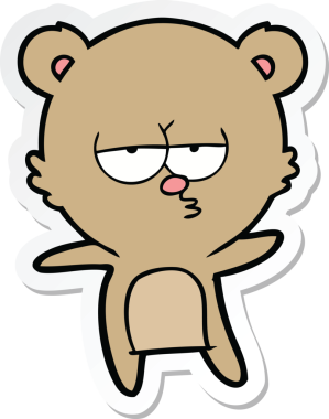 Bir insan tarafından çizilmiş sıkılmış bir ayı çizgi filminin çıkartması.