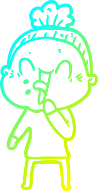 Bir insan tarafından çizilmiş, mutlu, yaşlı bir kadının çizimi.