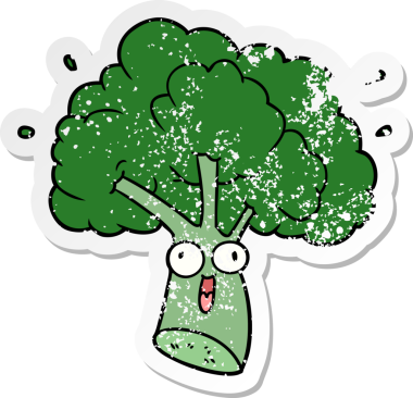Bir insan tarafından çizilmiş karikatür brokolisinin sıkıntılı çıkartması.