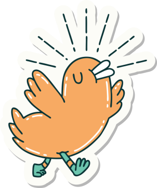 Bir insan tarafından çizilmiş dövme stili mutlu bir kuş.