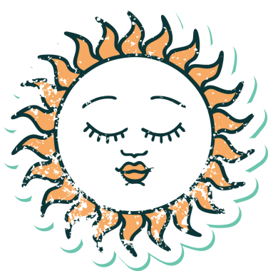 Bir insanın çizdiği yüzü olan bir güneşin sembolik dövmesi.