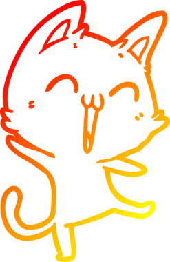 Bir insan tarafından miyavlanan mutlu bir çizgi film kedisinin sıcak çizgi çizimi