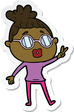 Bir insan tarafından çizilmiş barış işareti yapan bir karikatür kadının çıkartması.