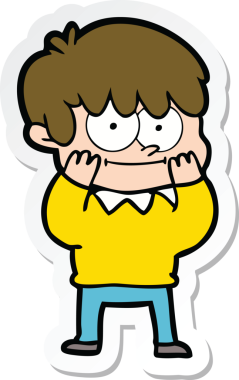 Bir insan tarafından çizilmiş mutlu bir çizgi film karakterinin çıkartması.