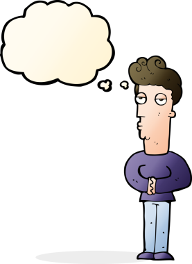 Bir insan tarafından çizilmiş düşünce baloncuğu olan bitkin bir adam.