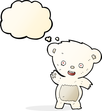 Bir insan tarafından çizilmiş düşünce baloncuğu ile kutup ayısı sallayan çizgi film