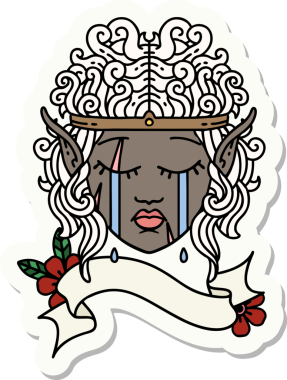 Bir insan tarafından çizilmiş ağlayan barbar bir elf karakterinin çıkartması.