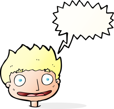 Bir insan tarafından çizilmiş konuşma balonu olan mutlu bir çocuk.