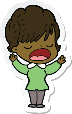 Bir insan tarafından çizilmiş bir karikatür kadının çıkartması.