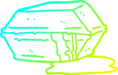 Bir çizgi filmin soğuk gradyan çizimi yağlı bir insan tarafından çizilmiş yiyeceği dışarı çıkarır.