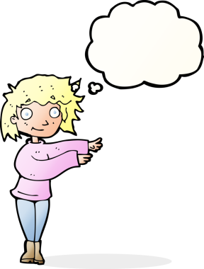 Bir insan tarafından çizilmiş düşünce balonlu çizgi film dansçısı kadın.