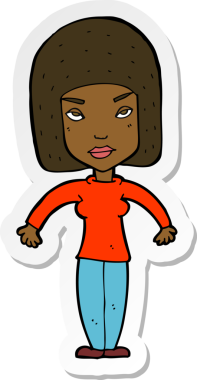 Bir insan tarafından çizilmiş omuz silken bir karikatür kadının çıkartması.