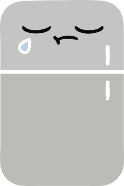 Bir insan tarafından çizilmiş bir buzdolabının düz renkli retro karikatürü