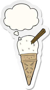 Düşünce baloncuklu karikatür dondurması insan tarafından çizilmiş bir çıkartma.