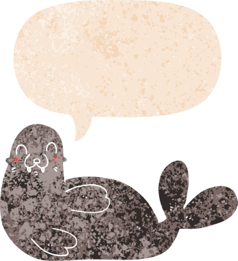 grunge ile konuşma balonu ile karikatür mühür sıkıntılı retro stil bir insan tarafından çizilmiş