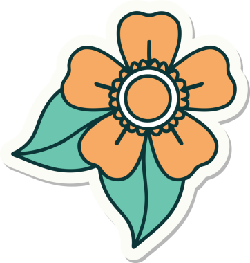 Bir insan tarafından çizilmiş geleneksel bir çiçek stiliyle dövme çıkartması.