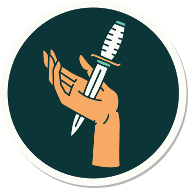 Bir insan tarafından çizilmiş eline geleneksel bir hançer stili dövme çıkartması.