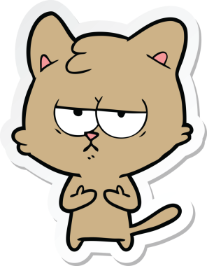 Bir insan tarafından çizilmiş sıkılmış çizgi film kedisinin çıkartması.