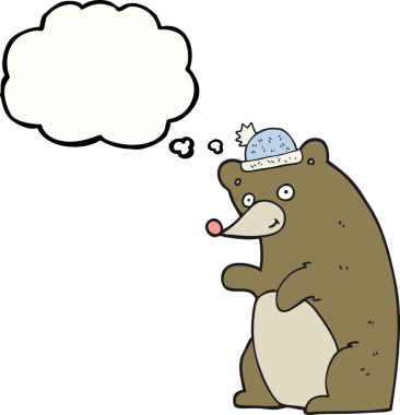 Bir insan tarafından çizilmiş serbest çizim balon karikatür ayısı.