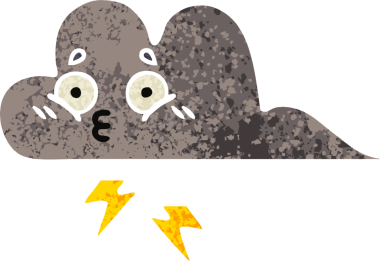 Bir insan tarafından çizilmiş bir fırtına bulutunun retro çizim tarzı karikatürü