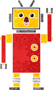 Bir insan tarafından çizilmiş bir robotun retro çizim tarzı karikatürü